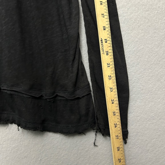 Free People We The Free Black Distressed Top Semi Sheer Long Sleeve M Whimsigoth - Picture 5 of 16